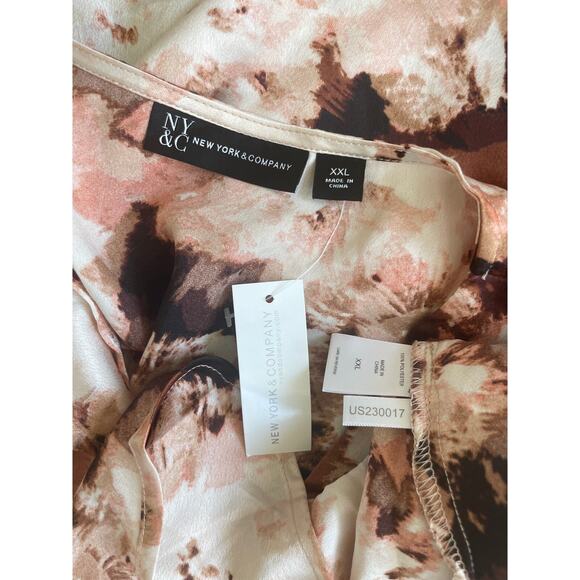 NY & Co. BLOUSE BATWING SLEEVES BROWN CREAM SZ XXL V NECK RUFFLE AESTHETIC CORE - Picture 5 of 16